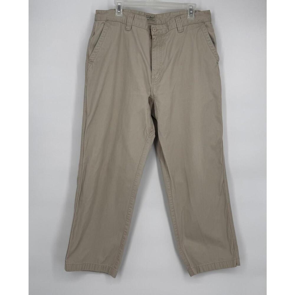 L.L. Bean Pants Mens 38x29 Beige Chino Straight Leg Casual Khaki Cotton Twill